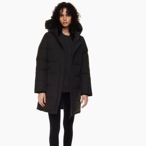 Aritzia TNA Powder Parka Black With Black Fur Size 2XS